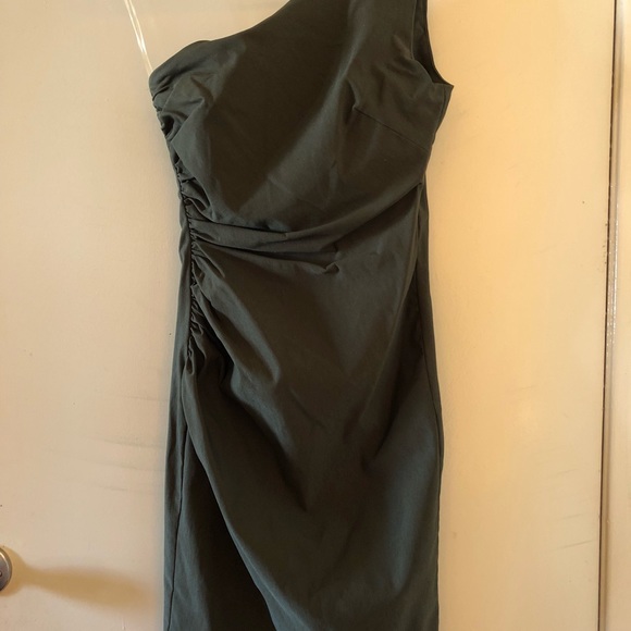 PINUP COUTURE ONE SHOULDER OLIVE GREEN PENCIL DRES - Picture 6 of 7